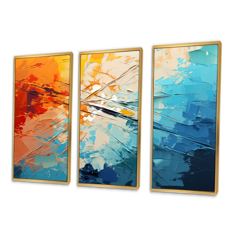 Panneaux solaires bleu sarcelle Minimalisme - Panneaux solaires muraux, H 32 po x l 48 po x P 1 po, Cadre flottant doré