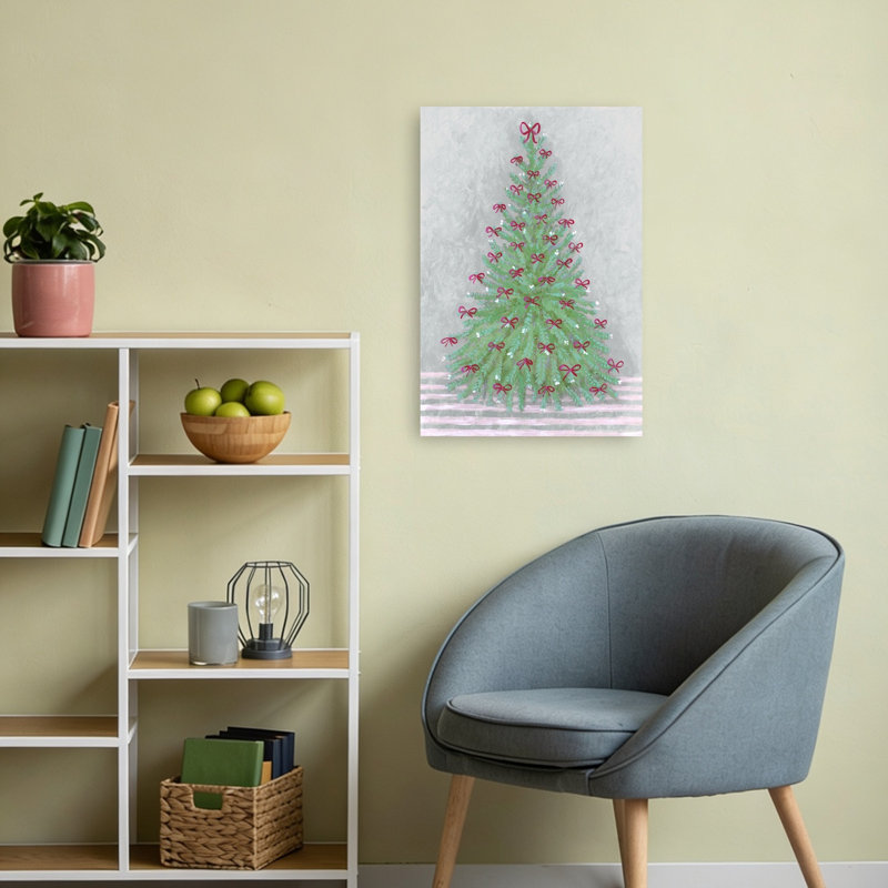 Sapin de Noël avec des nœuds - Illustration murale abstraite traditionnelle et fantaisiste représentant un sapin de Noël dans un paysage d'hiver