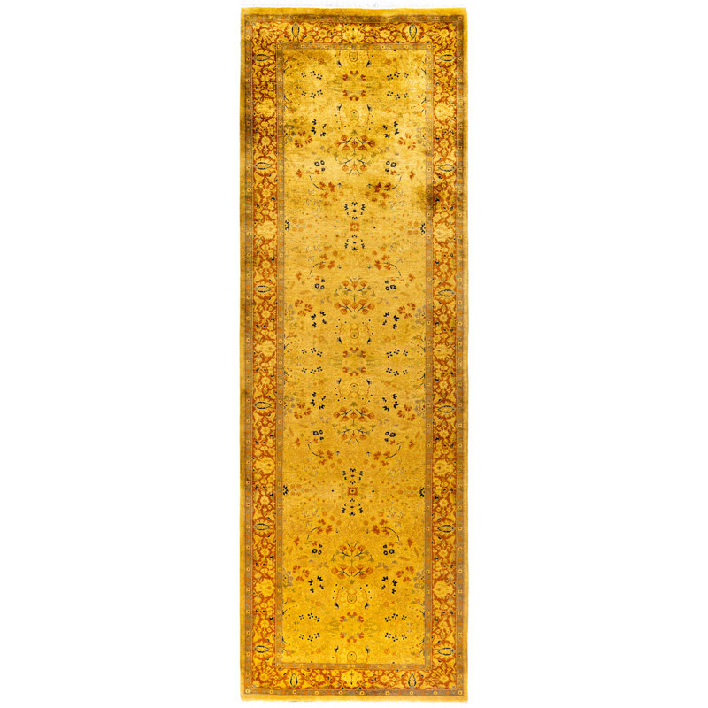 Overdyed Hand-Knotted Wool Modern-Contemporary Yellow Runner 3' 2" x 9' 10"