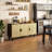 Sideboard Buffet Cabinet, Boho 3 Rattan Doors Adjustable Shelves, Black &amp; Natural | MDF Construction | Elevated Legs