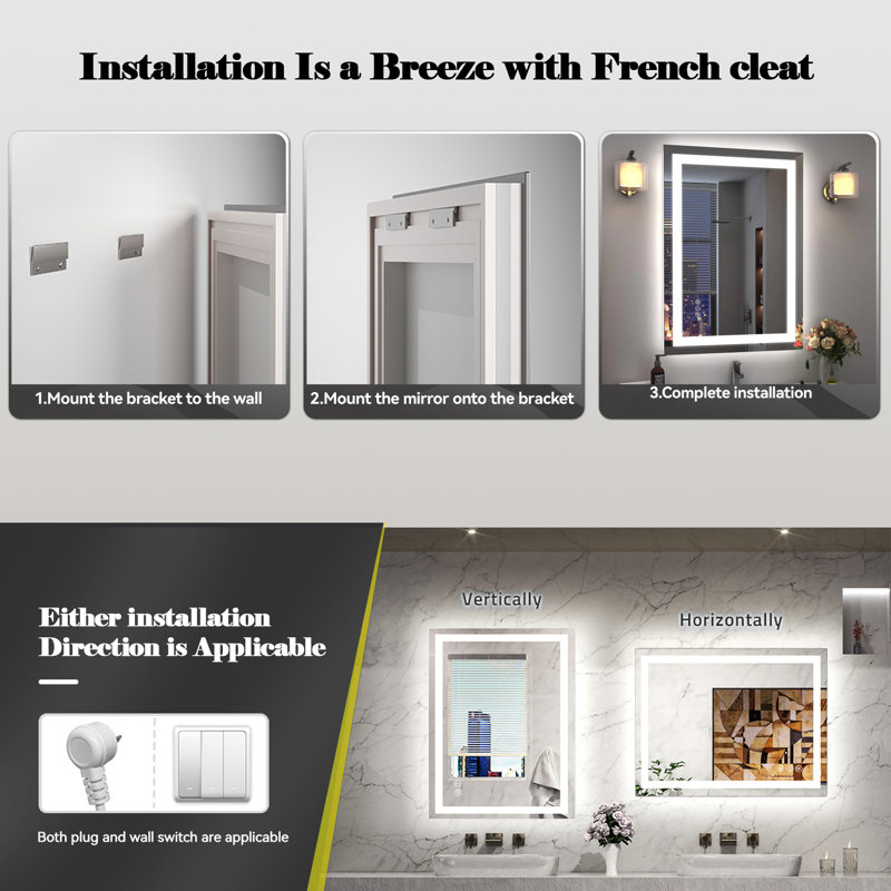 Smart Ultra-Bright LED Anti-Fog Tempered Glass Bathroom Mirror with ETL Certification, 84" x 40"