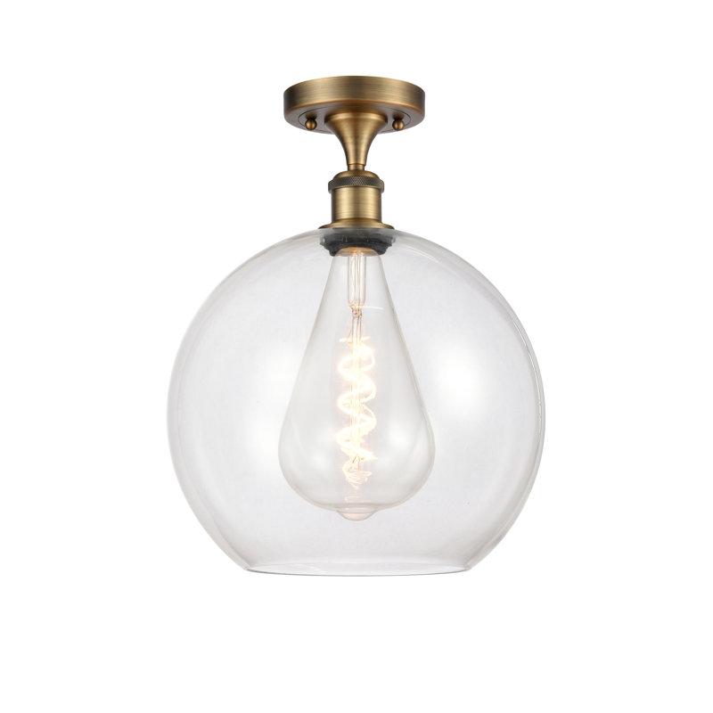 Plafonnier semi-encastré 1 lumière Cindi, H 16,38 po x l 11,75 po x P 11,75 po, Transparent, Laiton brossé