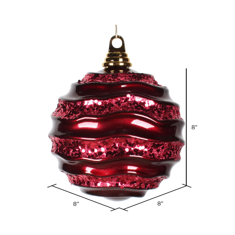 Ornement de Noël boule rayée et scintillante, H 8 po x l 8 po x P 8 po, Bourgogne