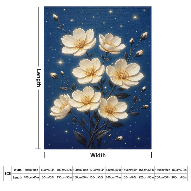 Jeté en flanelle de fleurs blanches Bloomi (1), couverture douce et chaude pour le canapé-lit du salon, 60 x 80 po