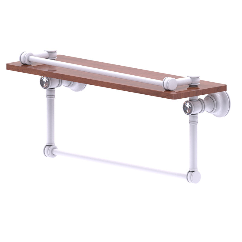 Freyja Ironwood Bracket Shelf with Towel Bar, 5.54" H x 16" W x 7.4" D, Matte White