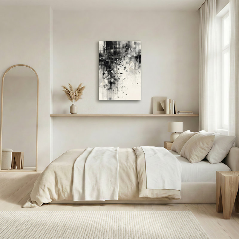 Toile abstraite noire et blanche, 40"H x 28"W