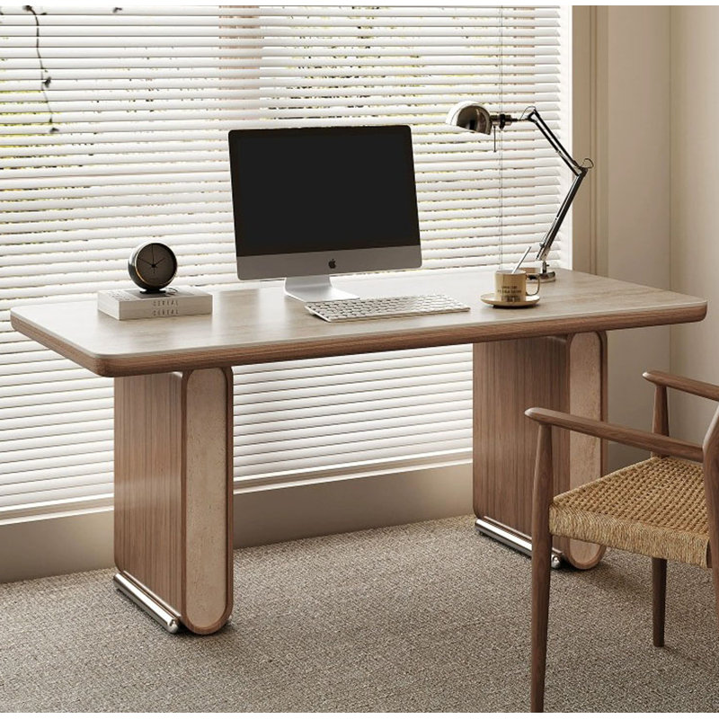 Bureau de table en pierre frittée légère de luxe moderne, H 29,5 po x l 55,1 po x P 29,5 po