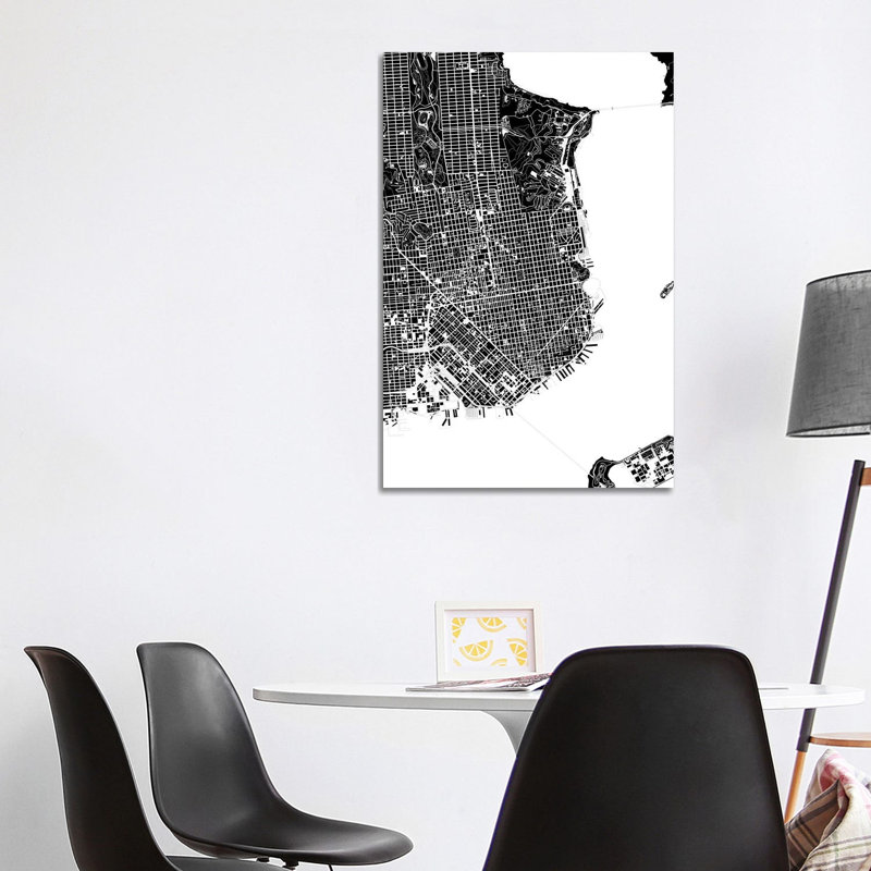 San Francisco Black And White by Planos Urbanos - Wrapped Canvas Print, 101.6cm H x 66.04cm W x 1.91cm D