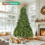 9ft Unlit Premium Spruce Christmas Tree, 2576 PE/PVC Mixed Branch Tips, Hinged Full-Body Artificial Pine with Foldable Metal Stand