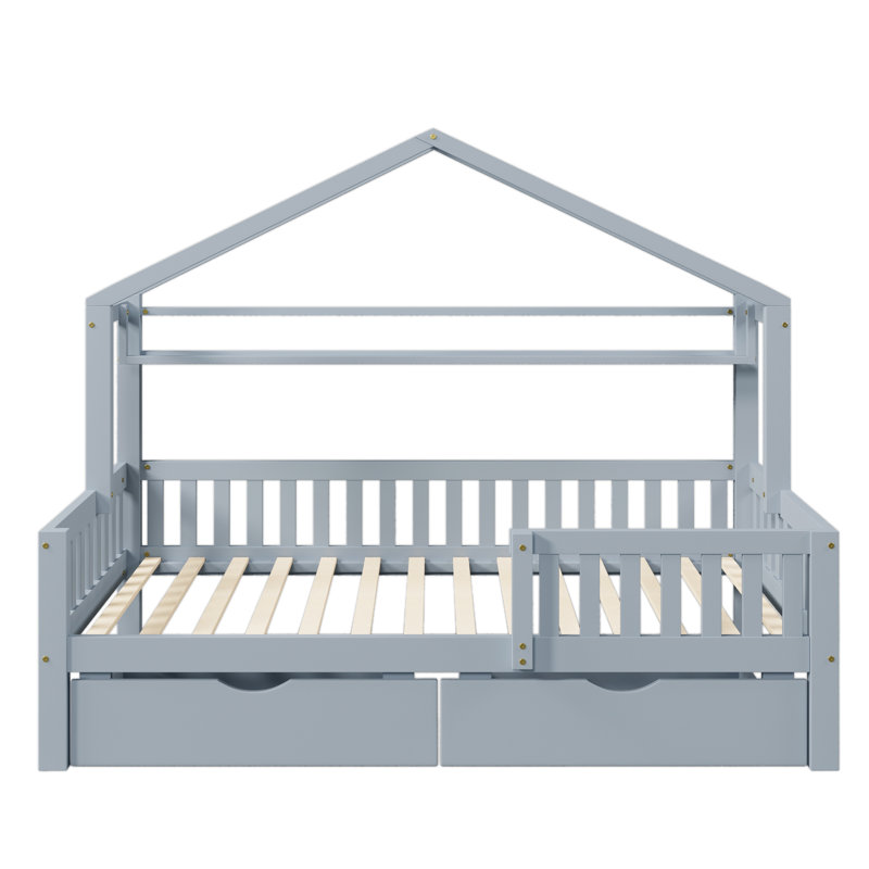 Aito Kids House Bed With Two Drawers, Gray, Twin