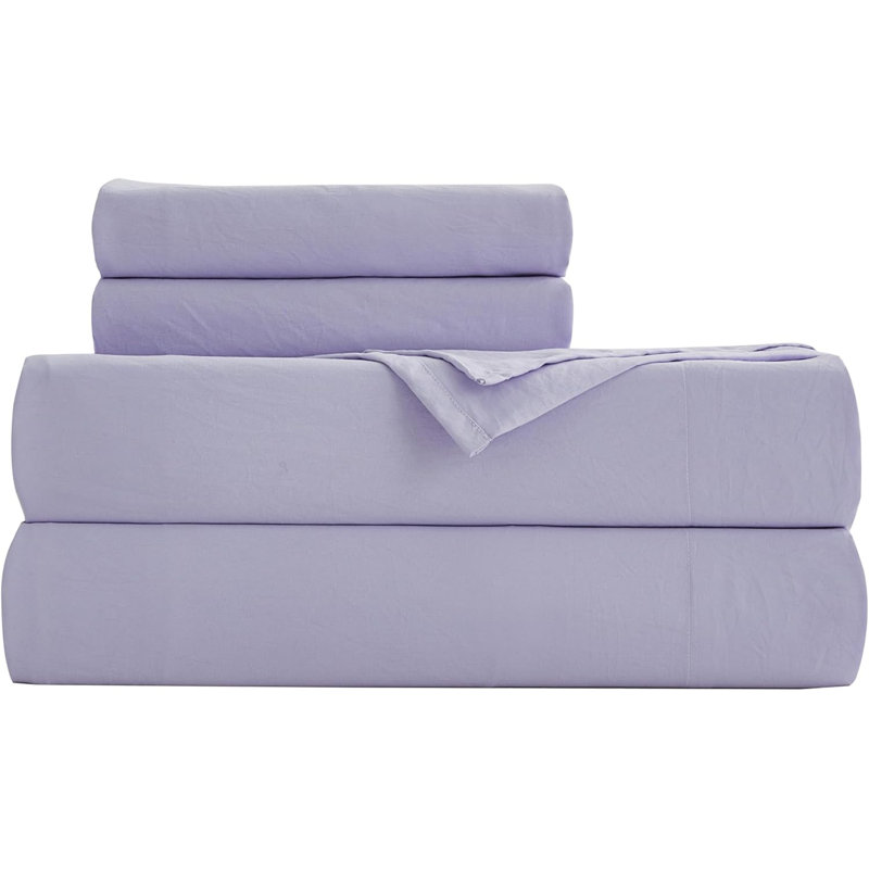 Washed Microfiber Bedding Microfiber Sheet Set, Cal.King Sheet Set + Fitted Sheet + 2 Pillowcases, Lavender