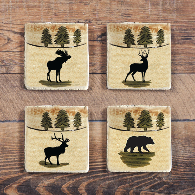 Rustic Bear Animal Print Rustic Lodge 4 Piece Coaster