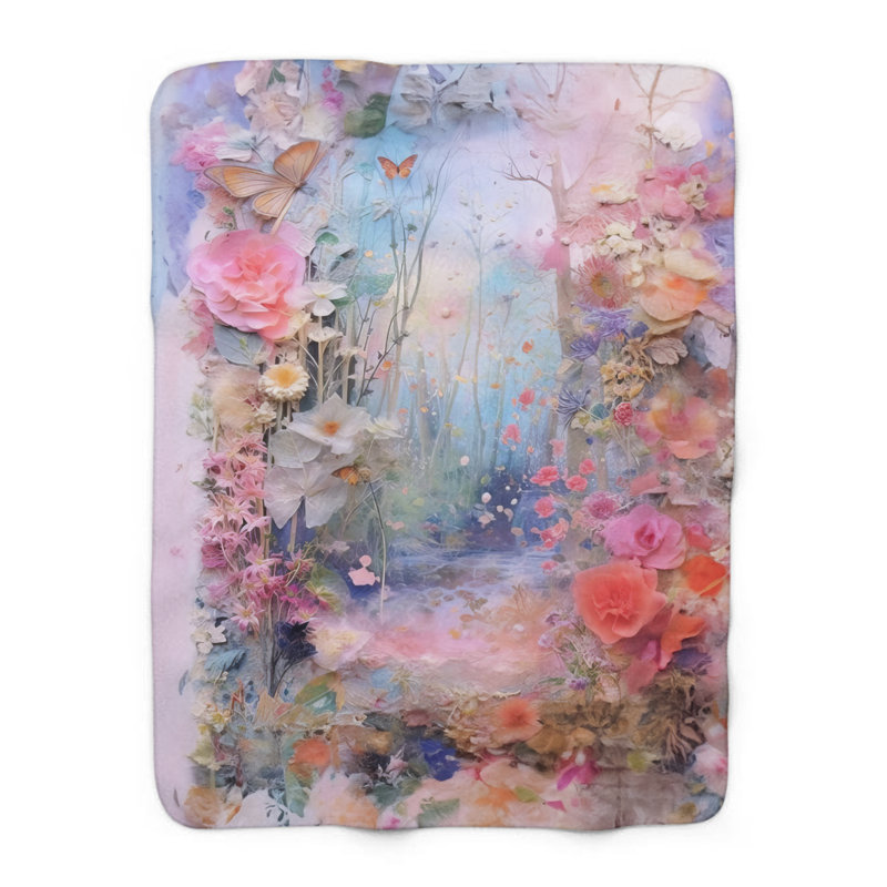 «Vivid Garden Symphony» - couverture en sherpa de qualité supérieure - reproduction d'art luxueuse, Lit simple