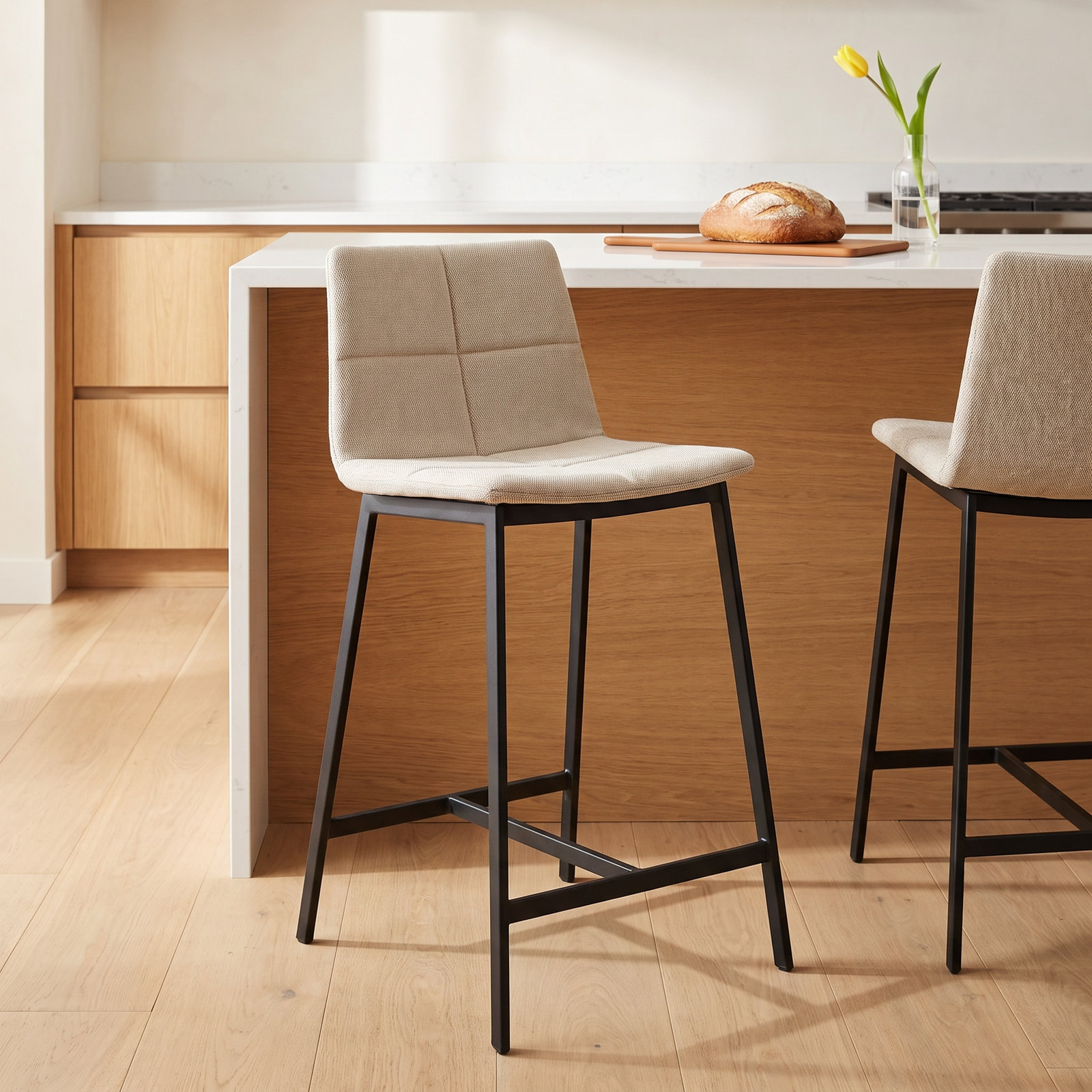 Between Us Bar Stool, Tait Stone Textured Basketweave, Black, Counter Stool (26" Seat Height)