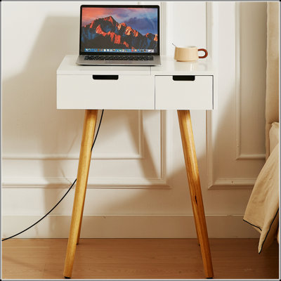 Petite coiffeuse compacte avec 2 tiroirs, miroir rabattable et éclairage DEL pour la chambre à coucher et le vestiaire