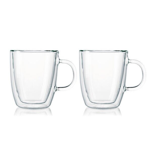 JavaFly Bistro 12 oz. Double Wall Glass with Handle Dishwasher Safe