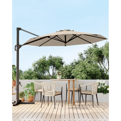 Parasol suspendu d'extérieur en porte-à-faux décalé de 10 pieds avec rotation à 360 degrés et auvent en tissu recyclé imperméable pour cour, jardin et terrasse