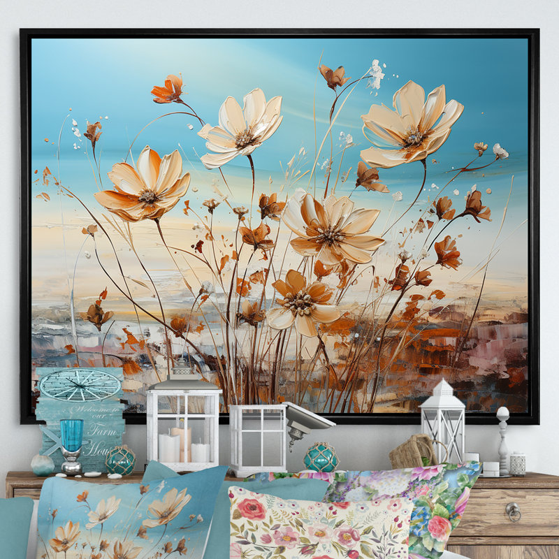 Birds Of Paradise Flowers Fields sur impression sur toile, Cadre flottant noir, H 34 po x l 44 po x P 0,5 po