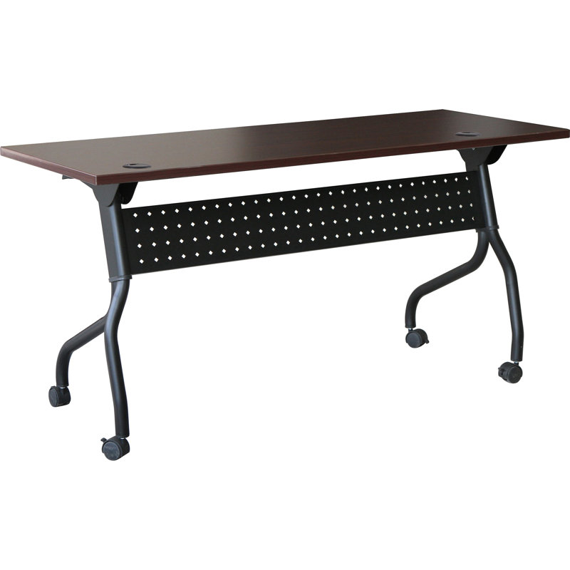 Rectangle Flip Top 23.63'' L Training Table with Casters and Modesty Panel and Cable Management, Black, Mahogany