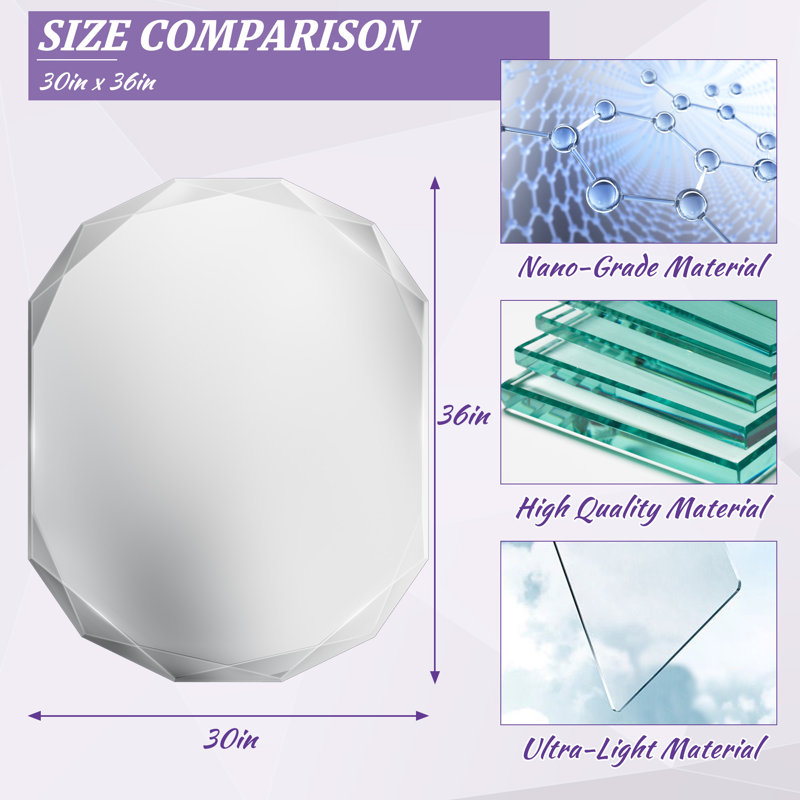 Oval Beveled Frameless Bathroom Vanity Mirror Decorative Wall Accent Mirror, Oval, 30" x 36"
