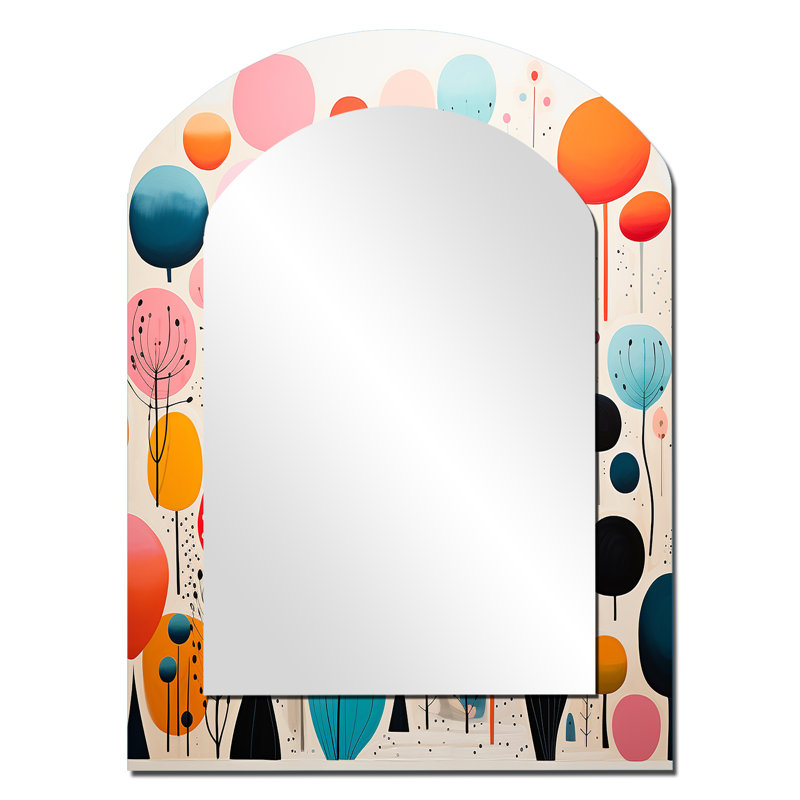«Pink Mid Century Playful Patterns I», miroir mural décoratif moderne de style Mid-Century, grand miroir arqué rose, impression sur métal
