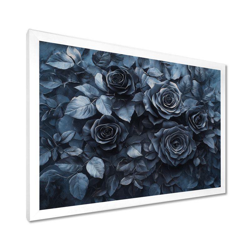 «Midnight Roses Elegance II» - art mural assorti, H 30 po x l 40 po, Cadre simple, Blanc