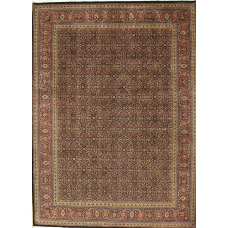 Tapis brun / jaune / rouge en coton / laine Tabriz Southwestern
