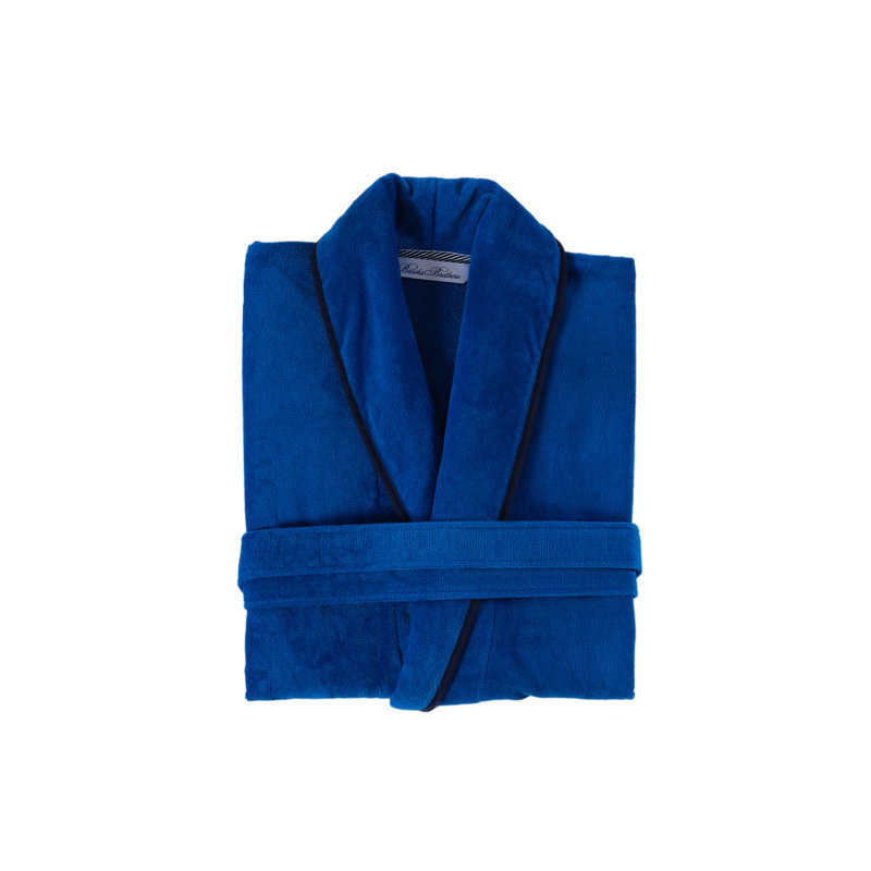Peignoir 100% coton cheville avec poches, Bleu