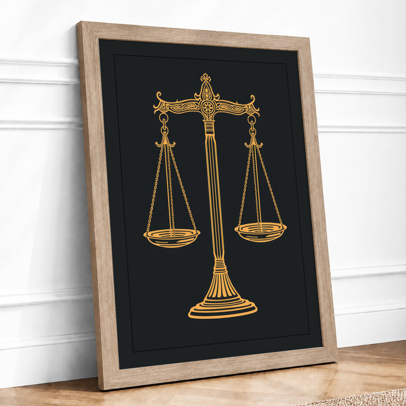 Golden Scales of Justice Modern - Framed Print, A1 - 84.1 x 59.4 cm, Oak