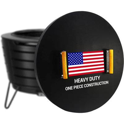 Febtech Firepit Lid Round 25.5 Inch Compatible For 25" Smokeless Fire Pit - 16 Gauge Carbon Steel Solid Firepit Cover With 2 Wooden Handles - Keep Your Fire Pit Clean And Protected Year-Round