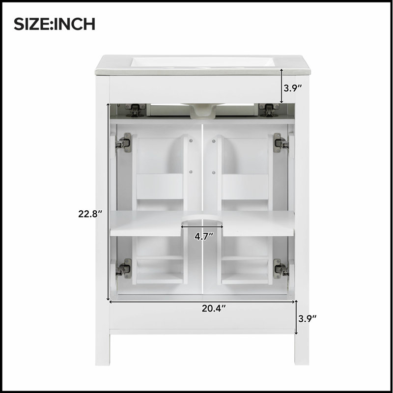 Ensemble de meuble-lavabo 24 po avec lavabo en céramique, conception luxueuse peu encombrante et portes à fermeture en douceur pour les salles de bain modernes