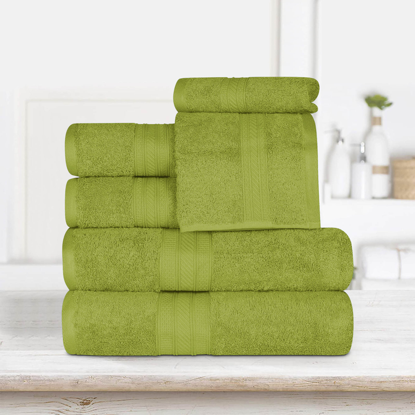 6-Piece Combed Cotton Towel Set, Green Essence