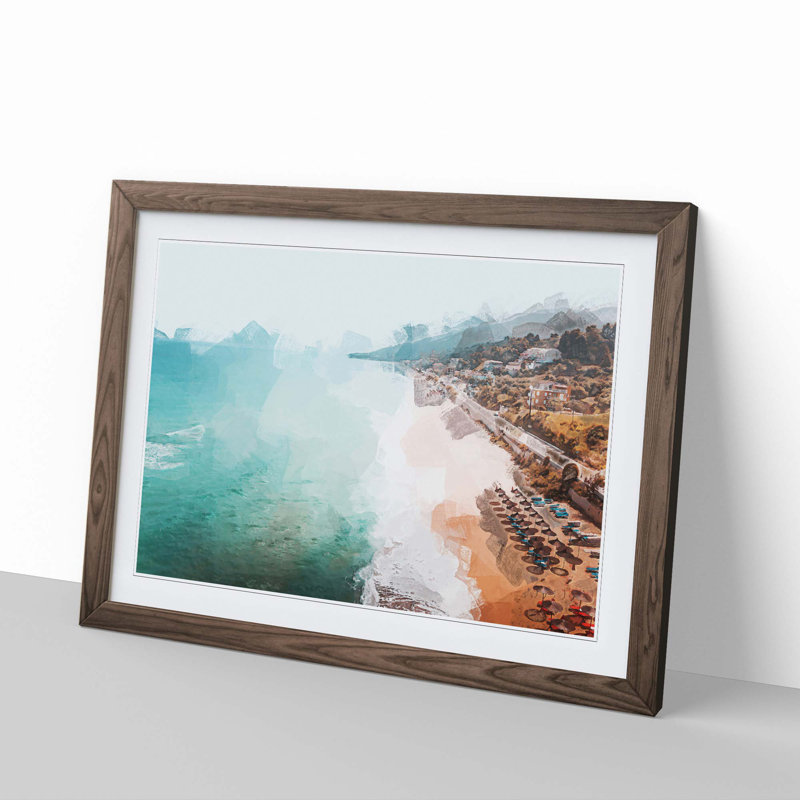 Beach & Seascape in Greece in Abstract - Picture Frame Photograph Print, 62cm H x 87cm W x 2cm D, Walnut Framed