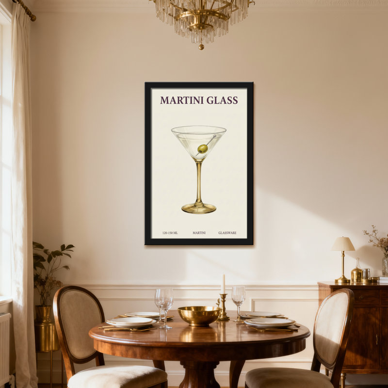 Verre à martini avec olive, Toile tendue, Ne s’applique pas, H 24 po x l 16 po