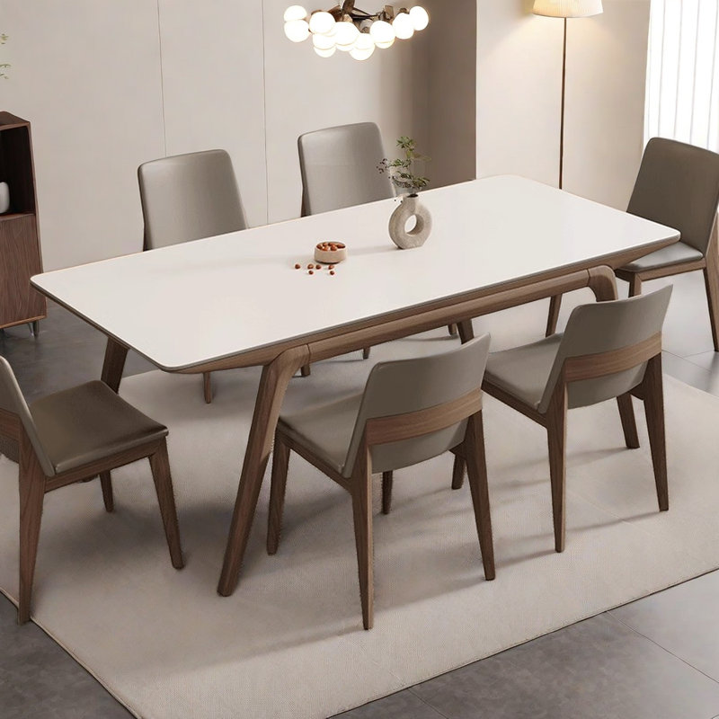 Bright white rock plate table and chairs set, 29.52"H x 55.11"L x 31.49"W