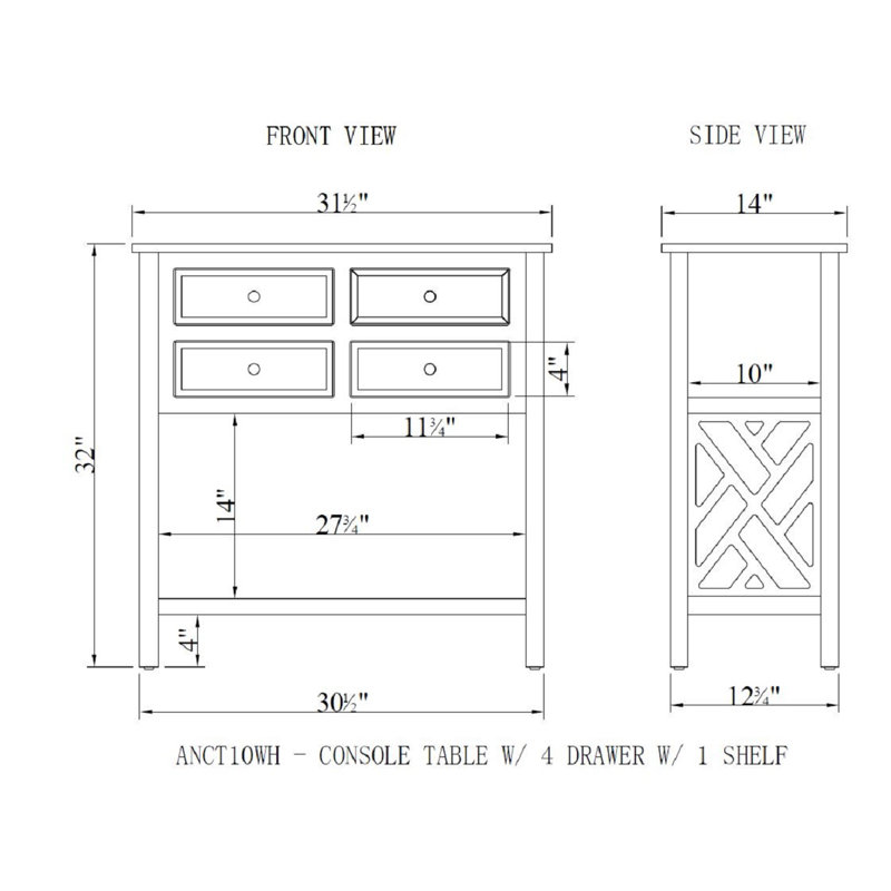 Lund 32" Wide Wooden Entryway Console Table with 4 Drawers and 1 Shelf, Gray