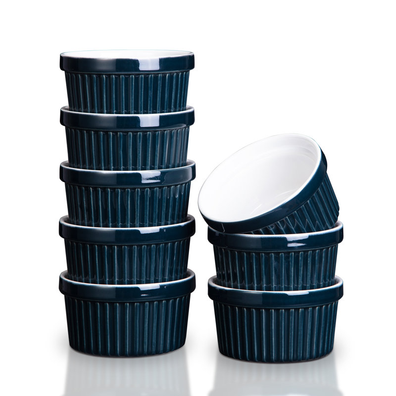Ensemble de plats de cuisson ramequins en céramique 8 pièces Sangdo, Bleu