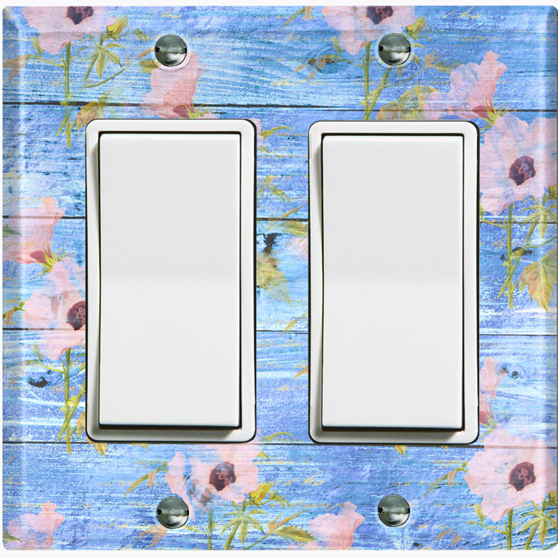 Plaque murale décorative pastel fleur bleue et rose 2 bandes