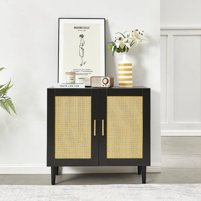 Side Panel Buffet Cabinet With Natural Rattan Door, Rattan Storage Cabinet With Adjustable Shelves, Side Panel And Buffet With Storage Space, Modern Console Cabinet In Bedroom And Living Room