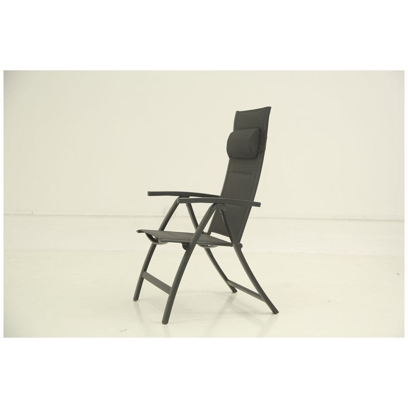 Set of 2 Adjustable Folding Patio Chairs with Padded Headrest - Heavy Duty Aluminum Outdoor Lounge Seating