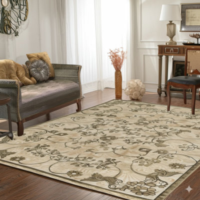 Tapis ivoire en laine noué à la main Bergner