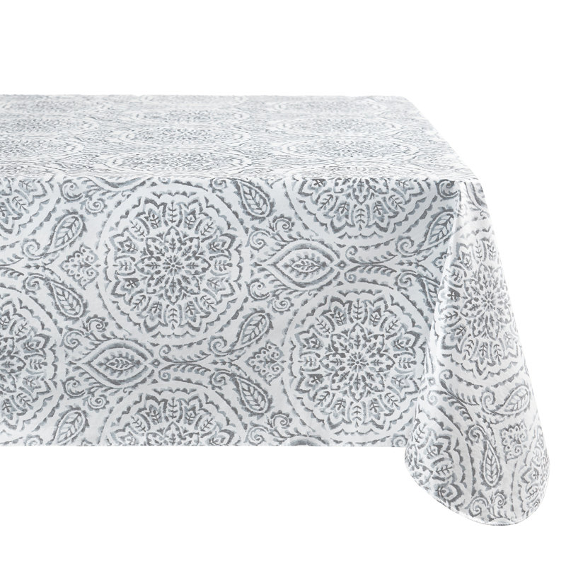 Savannah Paisley Vinyl Tablecloth, 60X84 Oval, Gray