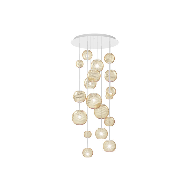 Oto 9 - Light Pendant, Amber Striped, Glossy White