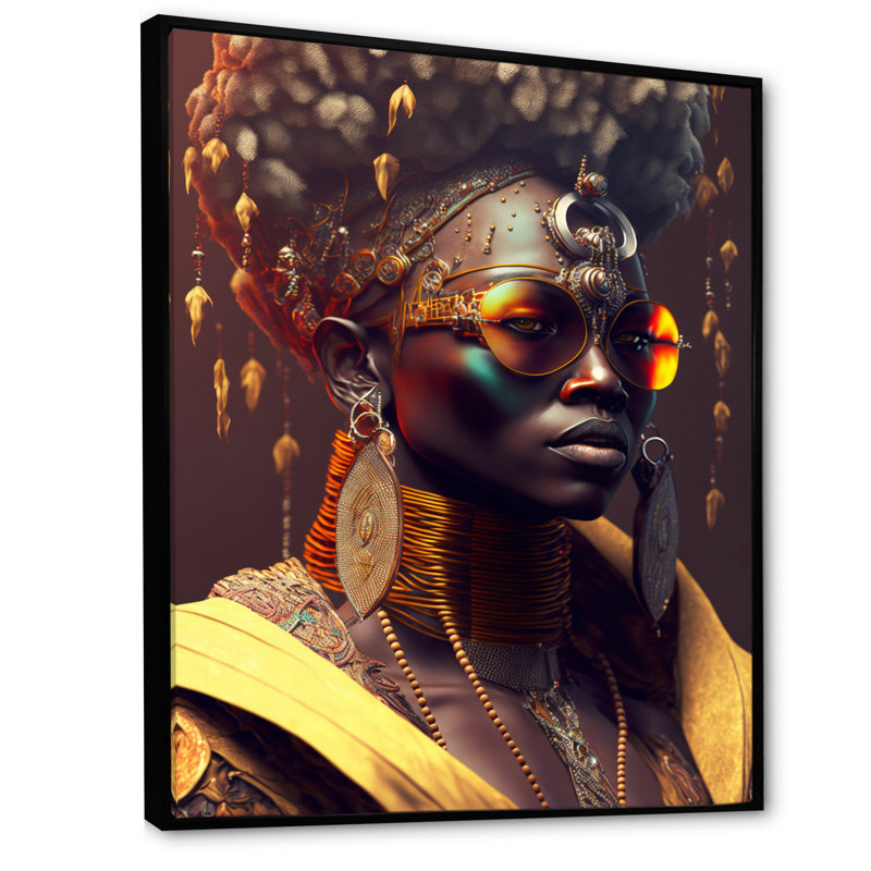 Femme afro-américaine lunettes de soleil Funky Traditiona, H 20 po x l 12 po x P 1 po, Cadre flottant noir