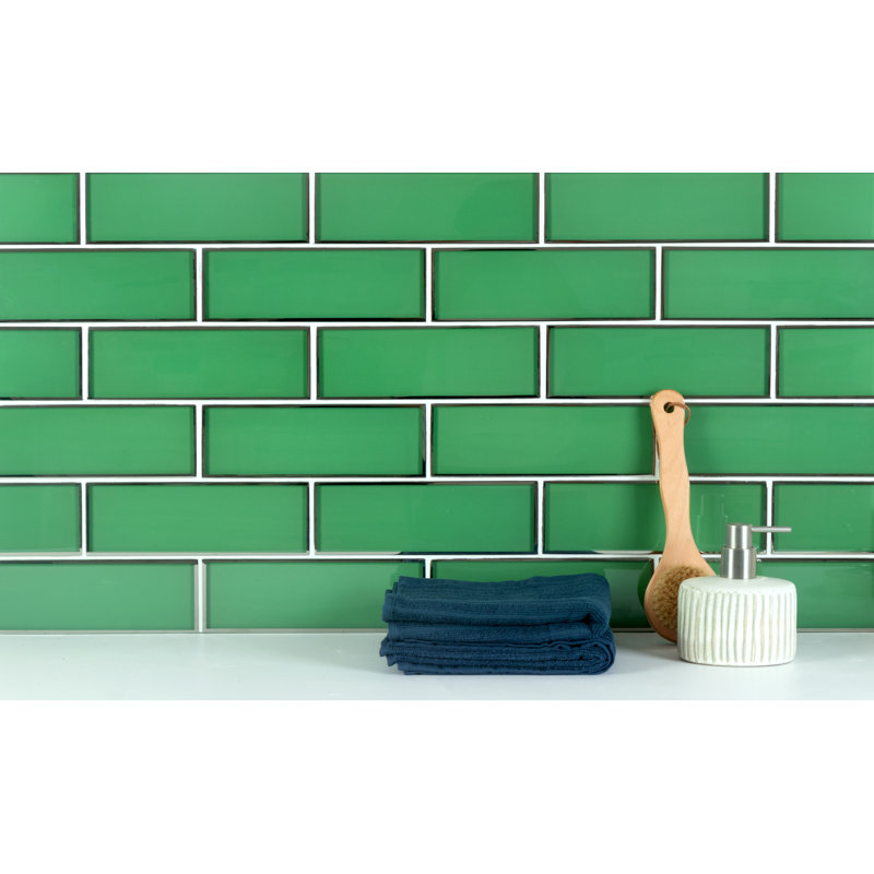 Artista 3" x 9" Glass Subway Tile, Emerald Green