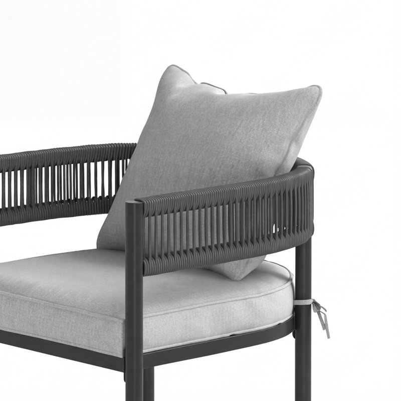 Chaise d'extérieur en osier avec coussins, Gris
