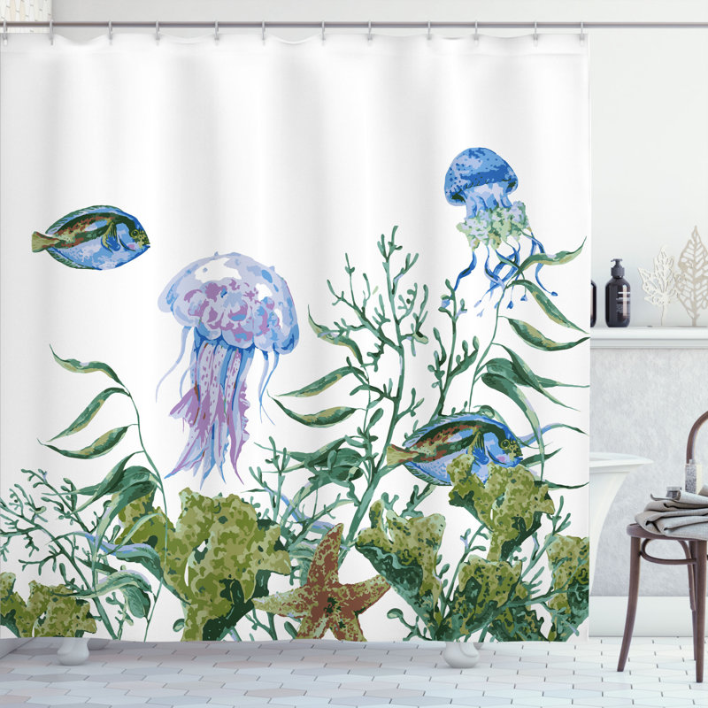 Ocean Shower Curtain Set + Hooks, 75" H x 69" W