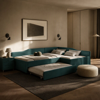 Upholstered Double Daybed with Trundle and Drawer