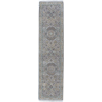 Tapis vert et beige noué à la main de haute qualité