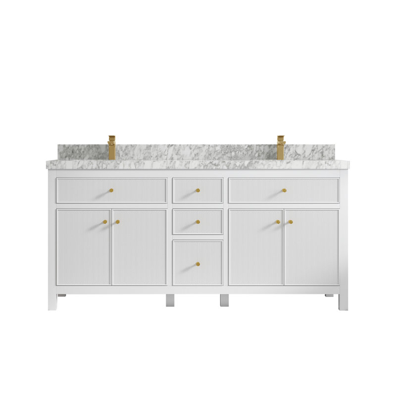 Ensemble de meuble-lavabo double l 72 ", Marbre de Carrare